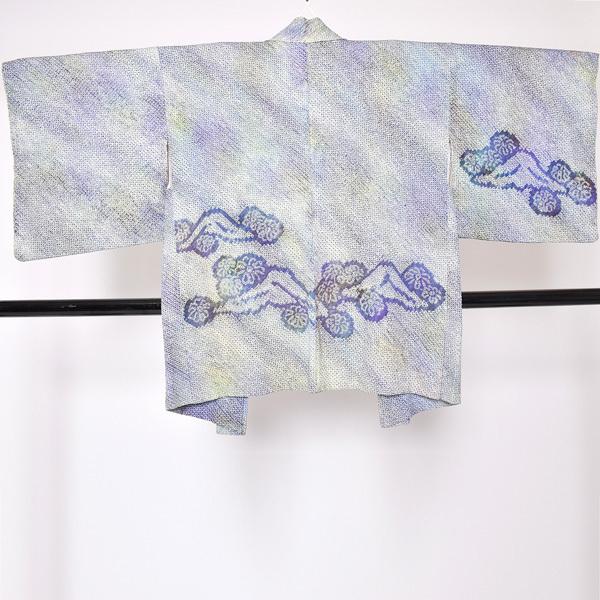 Prices down2）(中古品)羽織 「青ぼかし 山と花 鹿の子絞り」 正絹 総