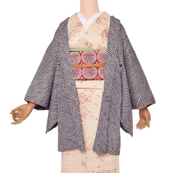 Prices down）(中古品)羽織 「黒紫 鹿の子」 正絹 総絞り 羽織り