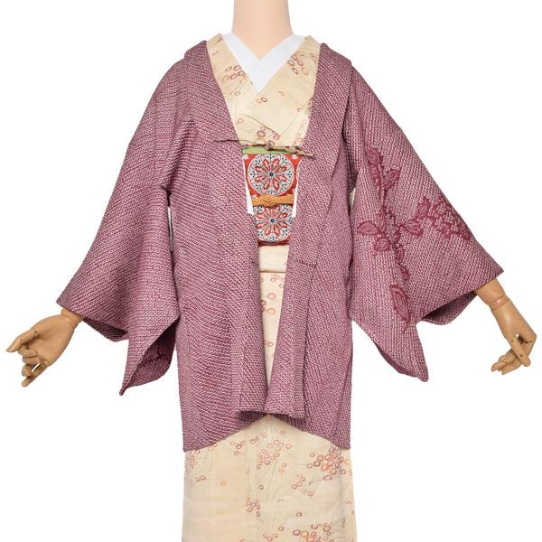 超美品 羽織 絹100% japan vintage 一面の牡丹＊芍薬 橙 オレンジ