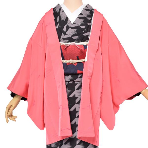 Prices down2）(中古品)羽織 「青みピンクに落ち葉」 正絹 羽織り 