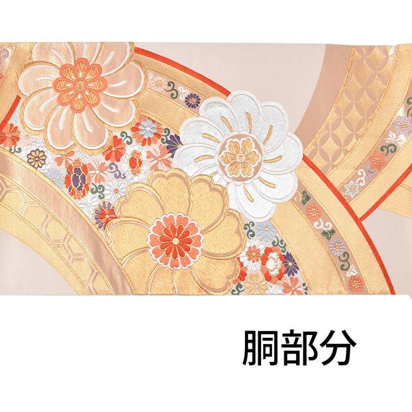 【中古品】仕立て上がり 袋帯 「クリーム　捻じり花取り」 【メール便不可】