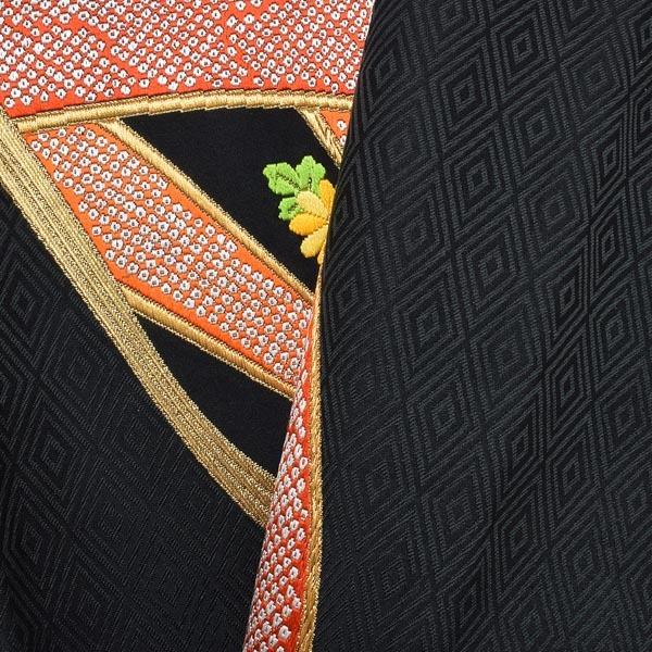 【中古品】仕立て上がり　袋帯 「黒地　菱形に源氏車」 唐織 【メール便不可】