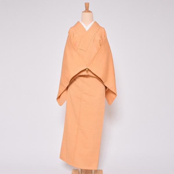 Prices down2）(中古品)仕立て上がり 袷着物 「縮緬 明るいオレンジに 