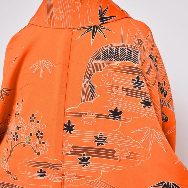 Prices down2)(中古品)仕立て上がり 袷着物 「オレンジ 庭風景 Prices down2)(中古品)仕立て上がり 袷着物 「オレンジ 庭風景