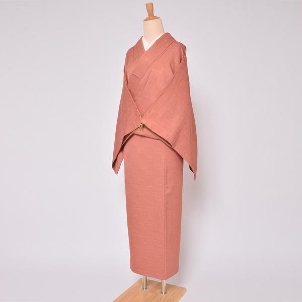 Prices down2）(中古品)仕立て上がり 袷着物 「紅樺色 格子に花