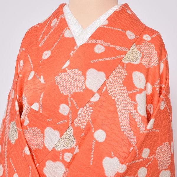 Prices down2）(中古品)仕立て上がり 袷着物 「紅唐色 露芝の
