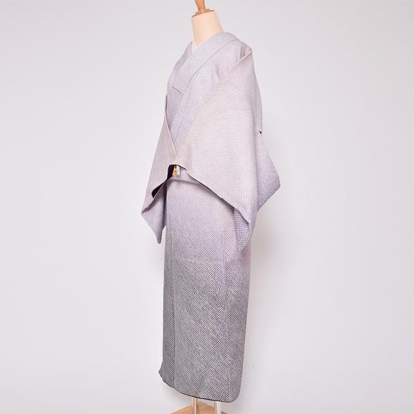 売約済み　美品　正絹袷　総絞り　匹田無地　手絞り逸品　淡桜色　裄67　極上シボ Prices down3）(中古品)仕立て上がり 袷着物 「紫暈し 総絞り」 正絹