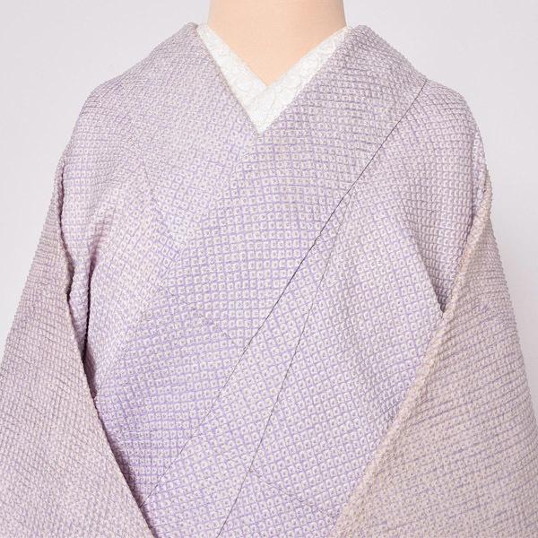 Prices down3）(中古品)仕立て上がり 袷着物 「紫暈し 総絞り」 正絹