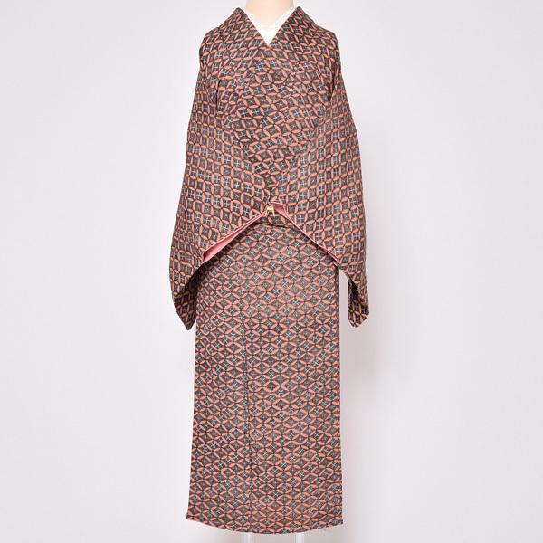 Prices down3）(中古品)仕立て上がり 付け下げ 「紅色 鮫小紋×吹雪