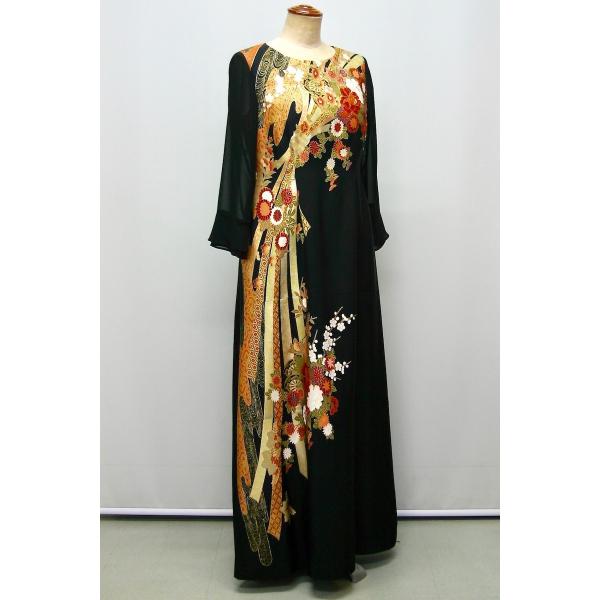 一点物の正絹留袖ドレス 留袖ドレス 着物リメイクドレス 和ドレス 結婚式 参列 結婚式 和ドレス 母親 母親 親族 フォーマルドレス ワンピース ミセス 正絹 日本製 送料無料 11号 15 Kimono文珠庵