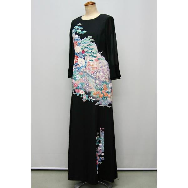 一点物の正絹留袖ドレス 母親 留袖ドレス 母親 結婚式 9号 親族 フォーマルドレス 和ドレス 着物リメイクドレス 参列 ワンピース ワンピース ミセス 正絹 日本製 送料無料 9号 15 Kimono文珠庵