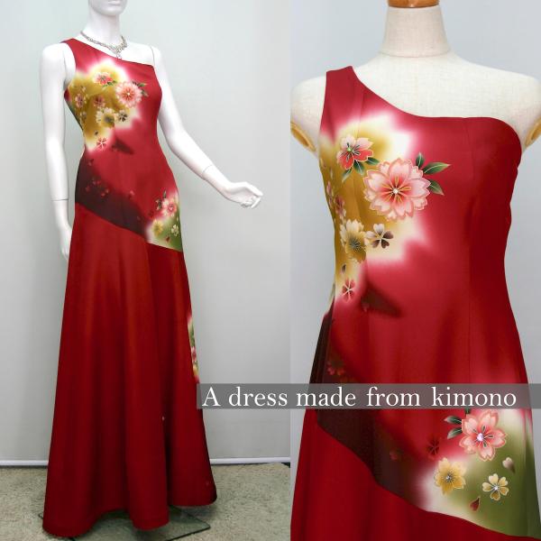 一点物　絹着物　ワンショルダードレス　ワンピ　kimono dress 訪問着 kimonomonjuan_15-02185