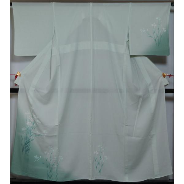 D499 夏着物　訪問着　鷺草　手描き　絽　正絹 極美品 夏着物 絽 訪問着 ぼかしに鷺草模様 ガード加工済 広巾 夏 着物 紗 7月