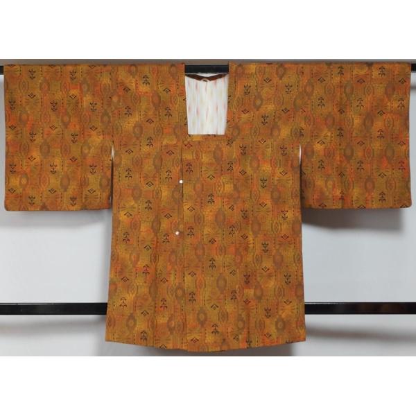 道行 コート 幾何学模様 山吹茶・芥子色 ぼかし 膨れ織 正絹 塵除け