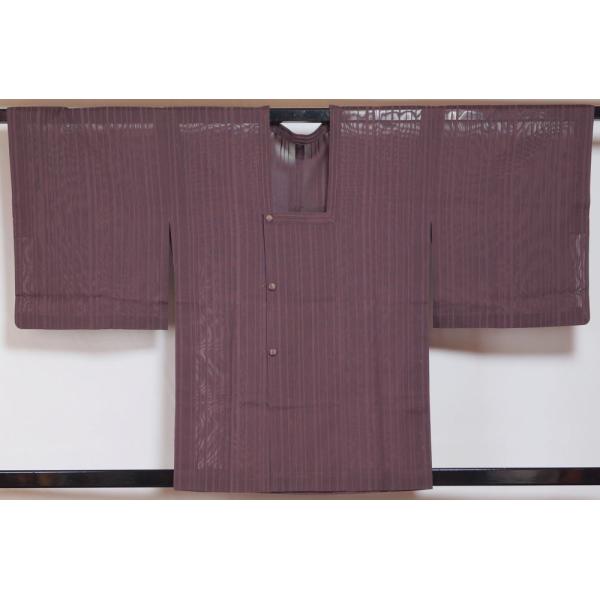 夏物 道行 紗 縞模様 葡萄茶色 正絹 夏着物 夏 夏用 薄物 盛夏 中古