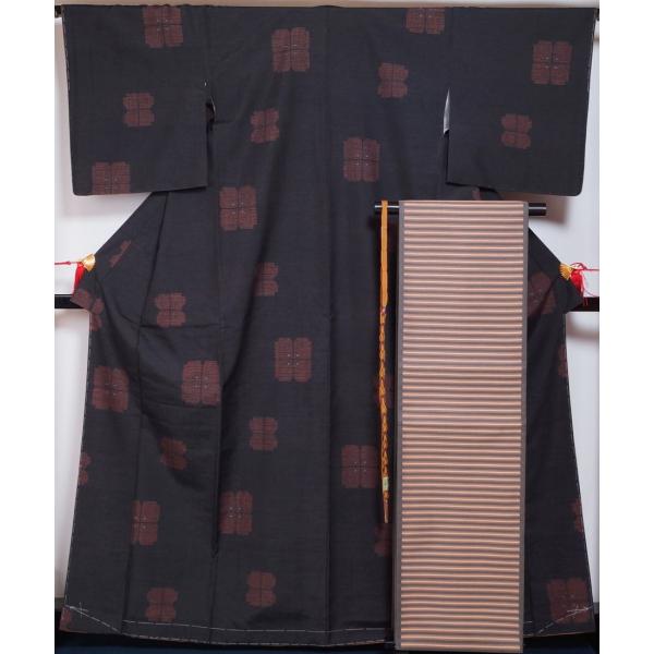 着物セット 新古品 結城紬・洒落袋帯・帯締め 3点 セット 裄長 サイズ 