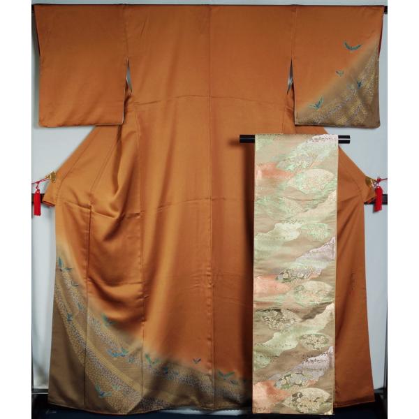 訪問着 正絹 染色作家 斉藤三才 2点セット 身丈165.5cm 裄丈63.5cm 袋帯 中古 リサイクル 着物 結婚式 入学式 卒業式 b4251 訪問着 正絹 染色作家 斉藤三才 2点セット 身丈165.5cm 裄丈63.5cm