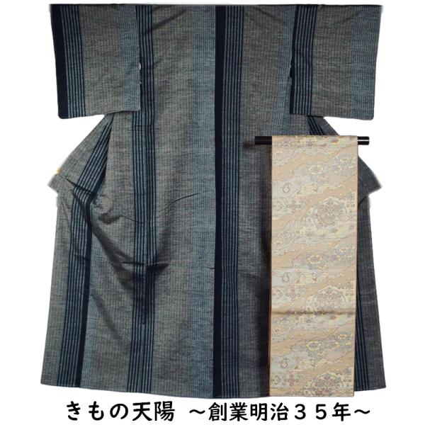 着物セット 未使用品 紬・八寸名古屋帯 2点 セット 縞模様 S