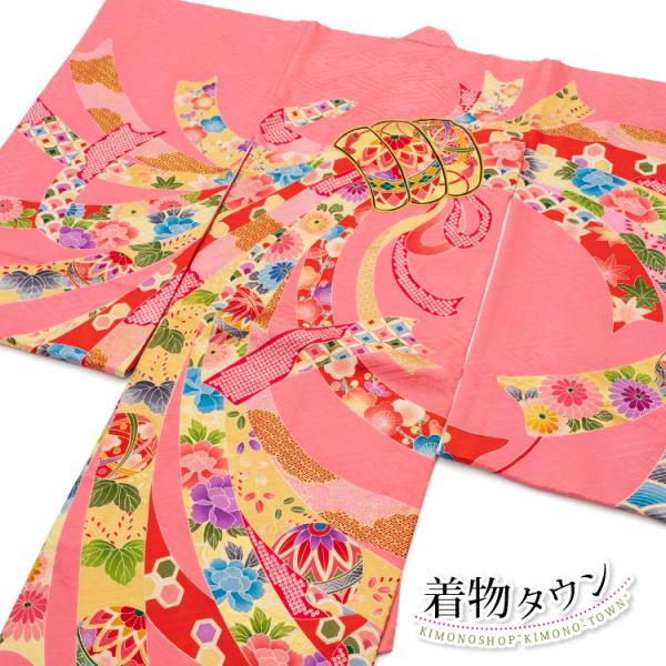 お宮参り　女の子　着物　女児祝着　正絹　のしめ　初着　産着　新品　ピンク 初着 お宮参り 正絹 女の子 産着 鞠に牡丹 ピンク 一つ身 金刺繍 桜 菊