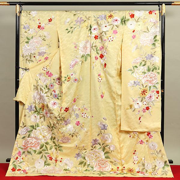 刺繍入り訪問着『華紋唐草：黄緑色』八掛付／未仕立品（＝反物）丹後ちりめん 892f4b605be39c91bebe391db92c33