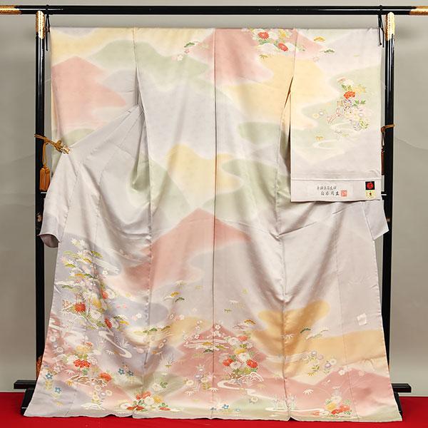 新品正絹産着（お祝着）特撰京友禅伝統白上げ工芸染　本金の糸目仕様優美鳳凰に花桐文 新品正絹産着（お祝着）特撰京友禅伝統白上げ工芸染 本金の糸目