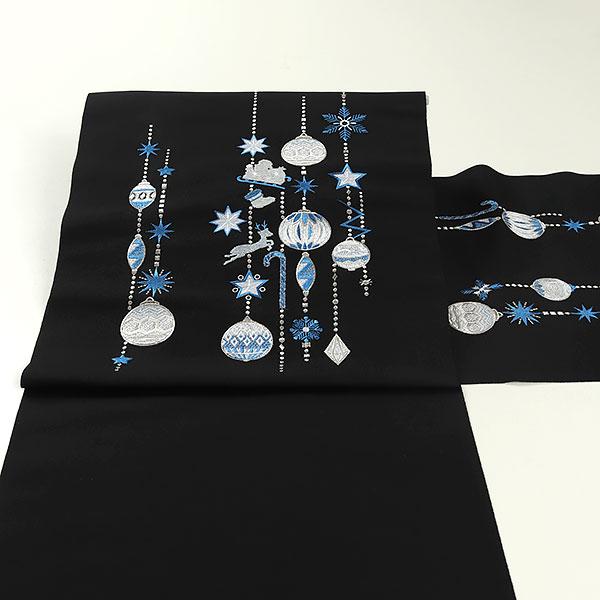 新品【御仕立上】西陣織刺繍入九寸名古屋帯 オーナメント黒地 新品【御仕立上】西陣織刺繍入九寸名古屋帯 オーナメント黒地
