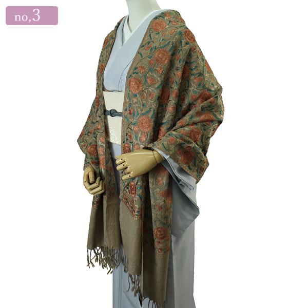 カシミール 刺繍 ショール 着物 洋服 和洋 インド ウール100