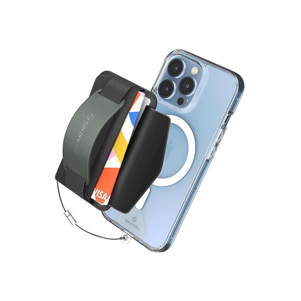 Sinjimoru Magsafe 対応 カードケース スマホスタンド、滑り止めシリコンパッド追加 3in1 iPhoneリングバンド カードホルダ