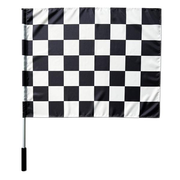 チェッカーフラッグ 旗 応援 縦60×巾78cm 塩ビポール付き 振りやすいウレタングリップ付き レース (黒/白)