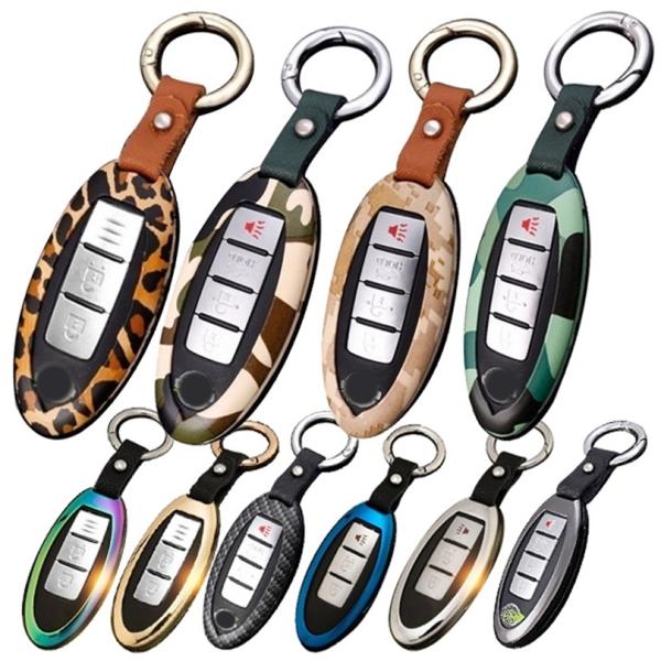 日産 メタルスマートキーケース キーカバー 豹柄 迷彩 カーボン調 ニッサン エクストレイル ルークス キックス オーラ セレナ ノート マーチ ジューク フー