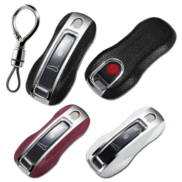 ポルシェ レザー TPU スマートキーケース キーカバー キーホルダー Porsche タイカン カイエン 911 992 パナメーラ ブラック レッド ホワイ