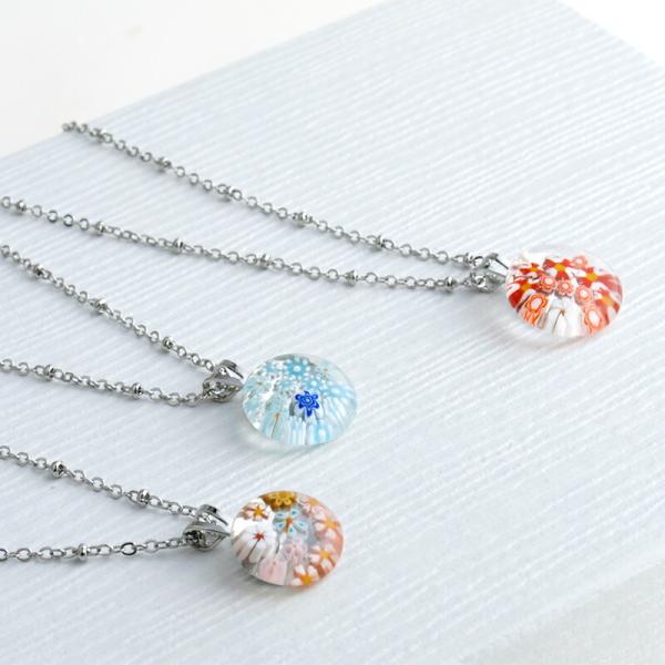 【商品詳細】◆サイズ◆ネックレスの周囲の長さ：約L420〜460mmガラスのサイズ：約φ15mm◆素材◆アジャスター（ロジウム）、カニカンS（ロジウム）、ペンダントトップパーツ（ロジウム）、無地球4mm