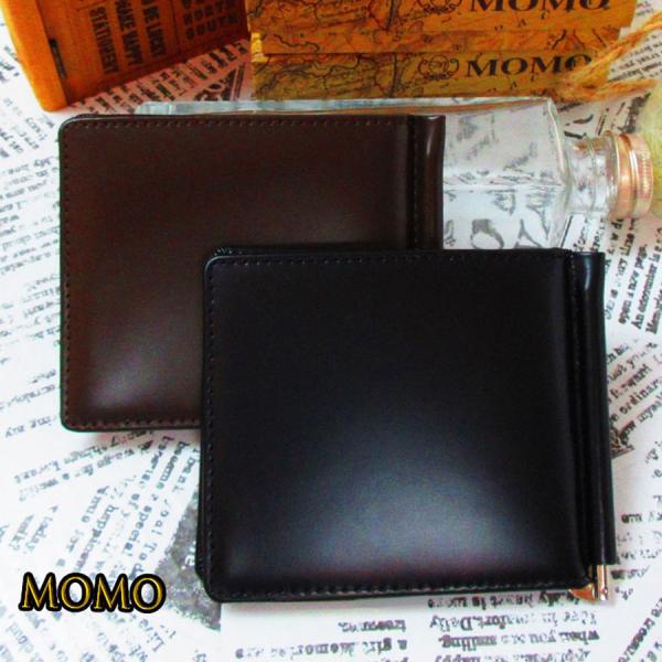 MOMO マネークリップ付 折財布 本革 高級 財布 メンズ 馬革 水牛革 レザー ウォレット コードバン バッファロー マネークリップ おしゃれ 誕生日 父の日 贈り物