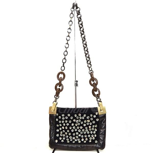 ランバン LANVIN ビジュー レザー切替 デザイン チェーン ショルダー
