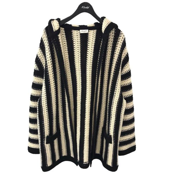 SAINT LAURENT PARIS ストライプフーデッドニットカーディガン-
