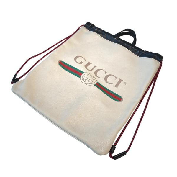 GUCCI（グッチ） ロゴプリント スモールドローストリング レザーバッグ