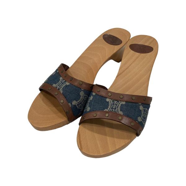 CELINE セリーヌ マカダム柄 ミュールサンダル ブラウン×ブルー サイズ  