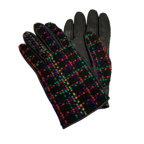 値下げ】Saint Laurent Paris レザーグローブ 679587 ブラック×マルチ
