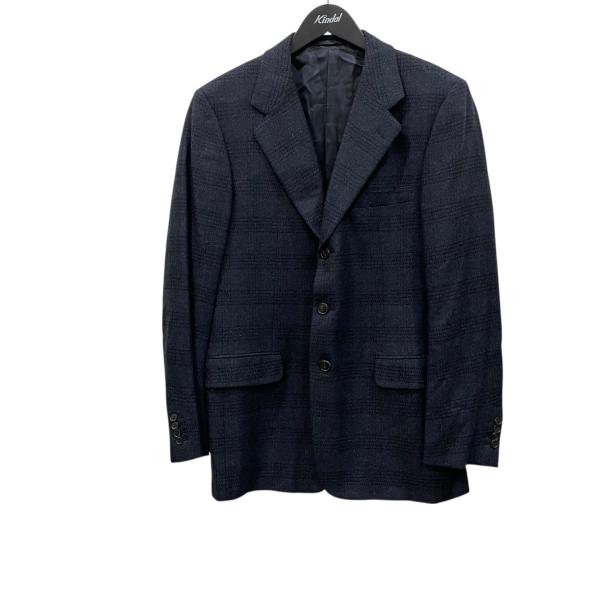 エルメス　ネイビー チェック柄 ビジネスジャケット　サイズ48 HERMES（エルメス） チェック柄 ジャケット ネイビー サイズ：50
