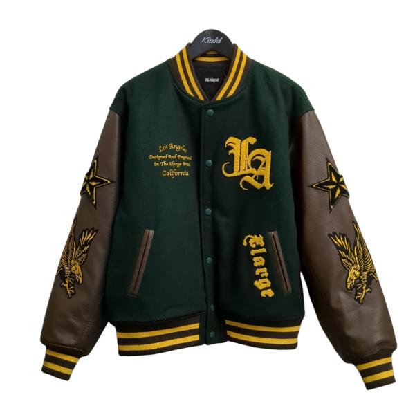 XLARGE スタジャン M ダークグリーン XLARGE - XLARGE エクストララージ スタジャン グリーン 内側