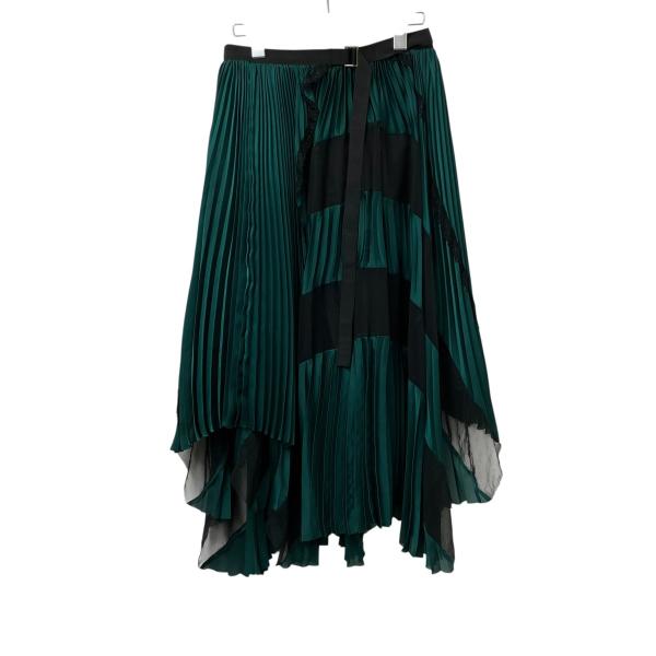 【値下げ期間中】sacai　バンダナプリーツスカート　ダークグリーン【美品】 sacai（サカイ） プリーツ巻きラップスカート 17-03312 グリーン