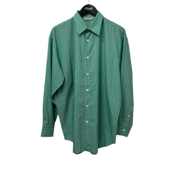 AURALEE 25SS 半袖シャツ ライトグリーン サイズ1 オーラリー AURALEE（オーラリー） AURALEE SUPER FINE WOOL STRIPE SHIRT 長袖