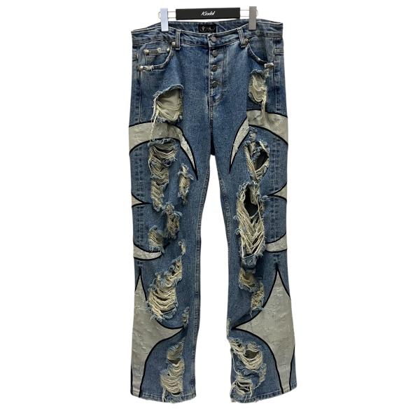サグクラブ THUG CLUB 24AW ダメージ加工トライバルデニムパンツ サグクラブ THUG CLUB 24AW ダメージ加工トライバルデニムパンツ