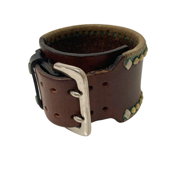 （美品）WOLF'S HEAD 黒レザーバングル スタッズ装飾　ウルブズヘッド WOLF'S HEAD スタッズ レザーバングル ウルフズヘッド 美品