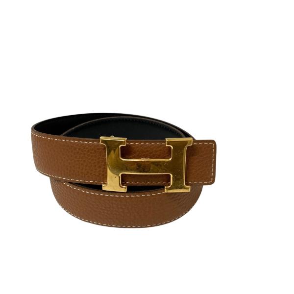 2本セット　Hバックル　HERMES　本革　レザーベルト　黒　茶色　キャメル HERMES（エルメス） HERMES Hバックルレザーベルト □F刻印 ベージュ