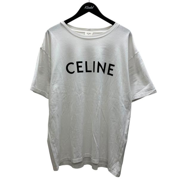 CELINE セリーヌ ロゴプリントTシャツ ホワイト サイズM CELINE（セリーヌ） プリントTシャツ ホワイト×ブラック サイズ：XL