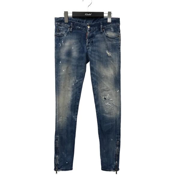 値下げ】DSQUARED2 クラッシュ加工 裾ジップ スキニーデニムパンツ 