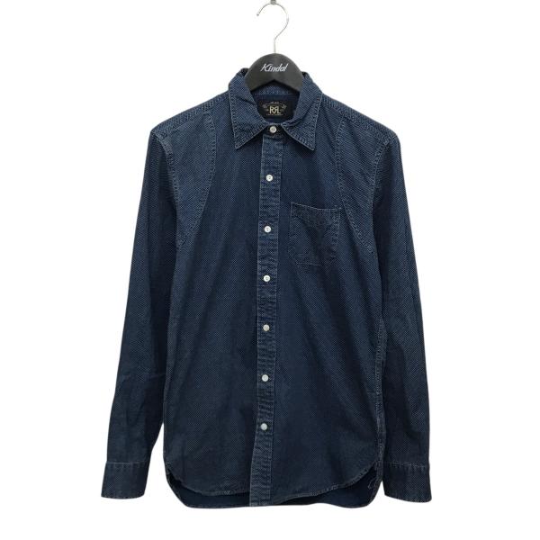 新品 RRL ダブルアールエル インディゴ ポルカドット バンドカラーシャツ L 新品 RRL ダブルアールエル インディゴ ポルカドット バンドカラー