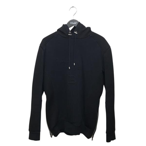 BALMAIN バルマン ロゴ パーカー フーディー 黒 ブラック サイズ L BALMAIN（バルマン） サイドZIP付きプルオーバー パーカー 31351218