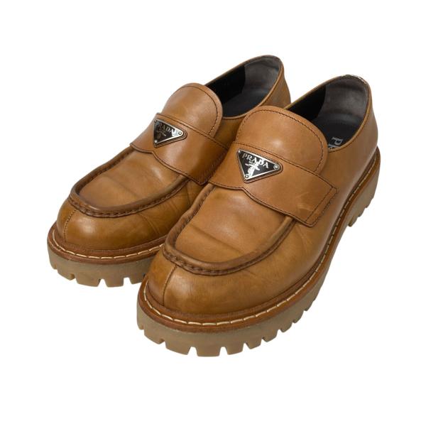 PRADA（プラダ） ブラッシュドレザーローファー ブラウン サイズ：7.5